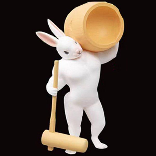 근육 토끼 피규어 일본 떡만드는 모찌 떡집 떡메치기 절구와 떡망치를