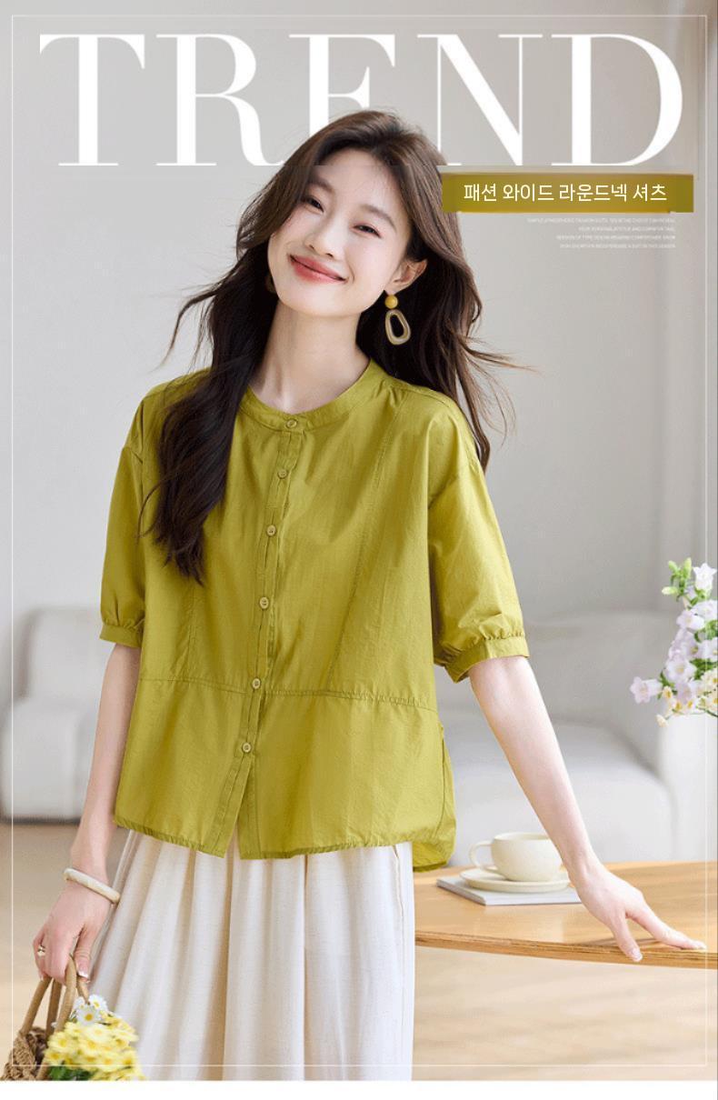 여성 라운드 반팔 셔츠 여름 블라우스 예쁜 상의 A09Z2-5 원픽1